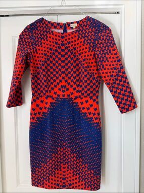 Daniel Cremieux Red and Navy Geometric Sheath Dress
